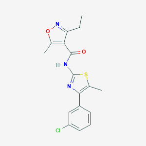 molecular formula C17H16ClN3O2S B258673 N-[4-(3-chlorophenyl)-5-methyl-1,3-thiazol-2-yl]-3-ethyl-5-methyl-1,2-oxazole-4-carboxamide 