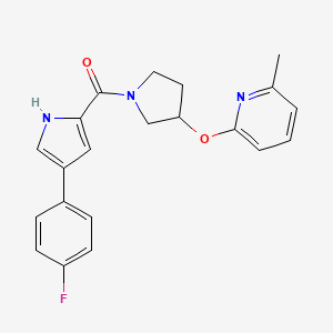 molecular formula C21H20FN3O2 B2586732 （4-(4-氟苯基)-1H-吡咯-2-基）（3-((6-甲基吡啶-2-基）氧代）吡咯烷-1-基）甲酮 CAS No. 1903120-29-5
