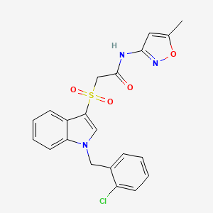 B2586741 2-[1-[(2-chlorophenyl)methyl]indol-3-yl]sulfonyl-N-(5-methyl-1,2-oxazol-3-yl)acetamide CAS No. 850933-13-0