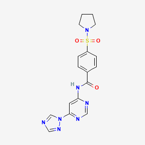 molecular formula C17H17N7O3S B2586746 N-(6-(1H-1,2,4-三唑-1-基)嘧啶-4-基)-4-(吡咯烷-1-基磺酰基)苯甲酰胺 CAS No. 1448071-23-5