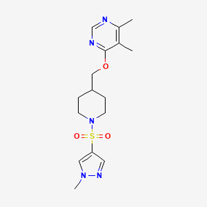 molecular formula C16H23N5O3S B2586750 4,5-二甲基-6-((1-((1-甲基-1H-吡唑-4-基)磺酰基)哌啶-4-基)甲氧基)嘧啶 CAS No. 2320458-75-9