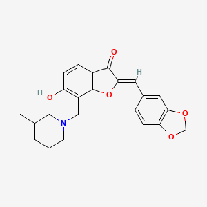 molecular formula C23H23NO5 B2586763 (Z)-2-(苯并[d][1,3]二氧杂环戊-5-亚甲基)-6-羟基-7-((3-甲基哌啶-1-基)甲基)苯并呋喃-3(2H)-酮 CAS No. 859664-84-9