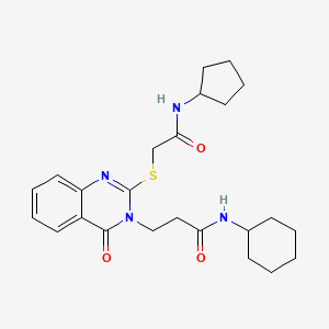 molecular formula C24H32N4O3S B2586787 N-cyclohexyl-3-[2-[2-(cyclopentylamino)-2-oxoethyl]sulfanyl-4-oxoquinazolin-3-yl]propanamide CAS No. 451463-81-3