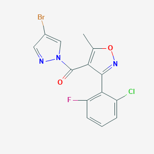 molecular formula C14H8BrClFN3O2 B258681 4-[(4-bromo-1H-pyrazol-1-yl)carbonyl]-3-(2-chloro-6-fluorophenyl)-5-methylisoxazole 