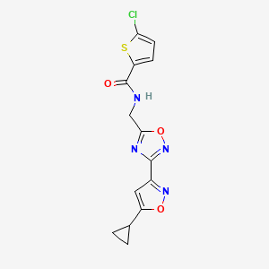 molecular formula C14H11ClN4O3S B2586832 5-chloro-N-((3-(5-cyclopropylisoxazol-3-yl)-1,2,4-oxadiazol-5-yl)methyl)thiophene-2-carboxamide CAS No. 2034309-15-2