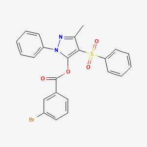 molecular formula C23H17BrN2O4S B2586836 3-methyl-1-phenyl-4-(phenylsulfonyl)-1H-pyrazol-5-yl 3-bromobenzoate CAS No. 851092-60-9