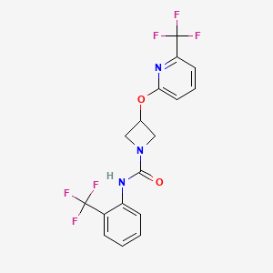 molecular formula C17H13F6N3O2 B2586840 N-(2-(trifluoromethyl)phenyl)-3-((6-(trifluoromethyl)pyridin-2-yl)oxy)azetidine-1-carboxamide CAS No. 2034535-84-5