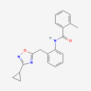molecular formula C20H19N3O2 B2586852 N-(2-((3-环丙基-1,2,4-恶二唑-5-基)甲基)苯基)-2-甲基苯甲酰胺 CAS No. 1797138-65-8