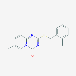 molecular formula C16H15N3OS B2586854 7-甲基-2-[(2-甲基苯基)甲基硫代]吡啶并[1,2-a][1,3,5]三嗪-4-酮 CAS No. 896323-34-5