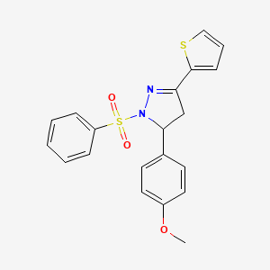 molecular formula C20H18N2O3S2 B2586863 5-(4-甲氧基苯基)-1-(苯磺酰基)-3-(噻吩-2-基)-4,5-二氢-1H-吡唑 CAS No. 887199-99-7
