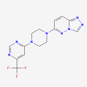 molecular formula C14H13F3N8 B2586867 4-(4-{[1,2,4]三唑并[4,3-b]哒嗪-6-基}哌嗪-1-基)-6-(三氟甲基)嘧啶 CAS No. 2034516-91-9