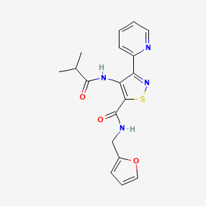 molecular formula C18H18N4O3S B2586871 N-(2-furylmethyl)-4-(isobutyrylamino)-3-pyridin-2-ylisothiazole-5-carboxamide CAS No. 1251691-17-4