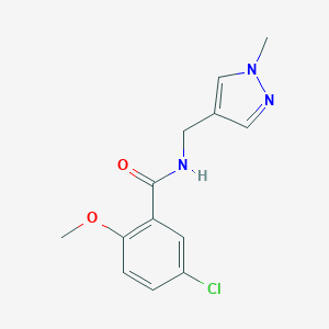 molecular formula C13H14ClN3O2 B258688 5-chloro-2-methoxy-N-[(1-methyl-1H-pyrazol-4-yl)methyl]benzamide 