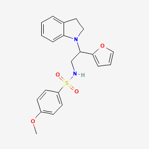 molecular formula C21H22N2O4S B2586888 N-(2-(furan-2-yl)-2-(indolin-1-yl)ethyl)-4-methoxybenzenesulfonamide CAS No. 898432-83-2