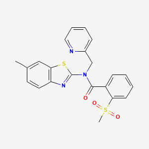 molecular formula C22H19N3O3S2 B2586897 N-(6-methylbenzo[d]thiazol-2-yl)-2-(methylsulfonyl)-N-(pyridin-2-ylmethyl)benzamide CAS No. 886934-32-3
