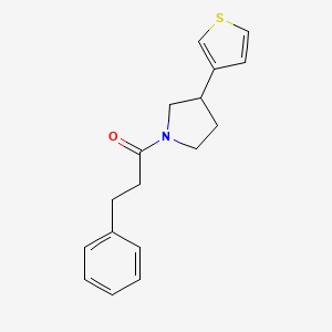 3-Phenyl-1-(3-(thiophen-3-yl)pyrrolidin-1-yl)propan-1-one