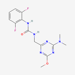 molecular formula C14H16F2N6O2 B2586900 1-(2,6-Difluorophenyl)-3-((4-(dimethylamino)-6-methoxy-1,3,5-triazin-2-yl)methyl)urea CAS No. 2034466-38-9
