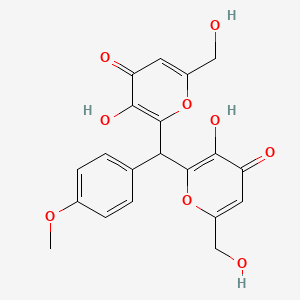 molecular formula C20H18O9 B2586901 3-Hydroxy-2-[[3-hydroxy-6-(hydroxymethyl)-4-oxopyran-2-yl]-(4-methoxyphenyl)methyl]-6-(hydroxymethyl)pyran-4-one CAS No. 96306-51-3