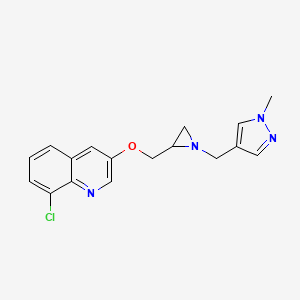 molecular formula C17H17ClN4O B2586909 8-Chloro-3-[[1-[(1-methylpyrazol-4-yl)methyl]aziridin-2-yl]methoxy]quinoline CAS No. 2411264-77-0