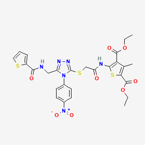 diethyl 3-methyl-5-(2-((4-(4-nitrophenyl)-5-((thiophene-2-carboxamido)methyl)-4H-1,2,4-triazol-3-yl)thio)acetamido)thiophene-2,4-dicarboxylate