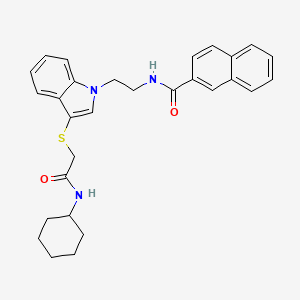 molecular formula C29H31N3O2S B2586912 N-(2-(3-((2-(环己基氨基)-2-氧代乙基)硫代)-1H-吲哚-1-基)乙基)-2-萘酰胺 CAS No. 533865-44-0