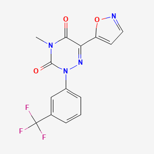 molecular formula C14H9F3N4O3 B2586922 6-(5-Isoxazolyl)-4-methyl-2-(3-(trifluoromethyl)phenyl)-1,2,4-triazine-3,5(2H,4H)-dione CAS No. 477859-33-9