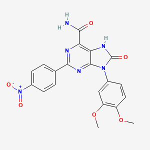 molecular formula C20H16N6O6 B2586930 9-(3,4-二甲氧基苯基)-2-(4-硝基苯基)-8-氧代-8,9-二氢-7H-嘌呤-6-甲酰胺 CAS No. 898422-62-3