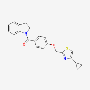 molecular formula C22H20N2O2S B2586936 (4-((4-Cyclopropylthiazol-2-yl)methoxy)phenyl)(indolin-1-yl)methanone CAS No. 1251682-54-8