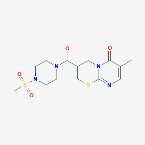 molecular formula C14H20N4O4S2 B2586937 7-methyl-3-(4-(methylsulfonyl)piperazine-1-carbonyl)-3,4-dihydropyrimido[2,1-b][1,3]thiazin-6(2H)-one CAS No. 1396849-84-5