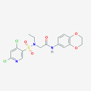 molecular formula C17H17Cl2N3O5S B2586963 N-(2,3-dihydro-1,4-benzodioxin-6-yl)-2-(N-ethyl4,6-dichloropyridine-3-sulfonamido)acetamide CAS No. 1428039-62-6