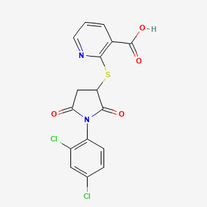 molecular formula C16H10Cl2N2O4S B2586973 2-((1-(2,4-Dichlorophenyl)-2,5-dioxopyrrolidin-3-yl)thio)nicotinic acid CAS No. 838881-48-4
