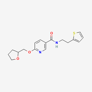 molecular formula C17H20N2O3S B2586974 6-((tetrahydrofuran-2-yl)methoxy)-N-(2-(thiophen-2-yl)ethyl)nicotinamide CAS No. 2034444-56-7