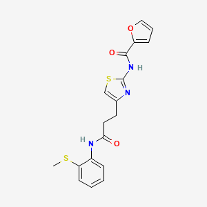 molecular formula C18H17N3O3S2 B2586975 N-(4-(3-((2-(methylthio)phenyl)amino)-3-oxopropyl)thiazol-2-yl)furan-2-carboxamide CAS No. 1021229-15-1