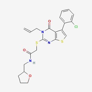 molecular formula C22H22ClN3O3S2 B2586976 2-{[5-(2-chlorophenyl)-4-oxo-3-(prop-2-en-1-yl)-3H,4H-thieno[2,3-d]pyrimidin-2-yl]sulfanyl}-N-[(oxolan-2-yl)methyl]acetamide CAS No. 670273-44-6