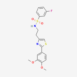 molecular formula C19H19FN2O4S2 B2586999 N-(2-(2-(3,4-二甲氧基苯基)噻唑-4-基)乙基)-3-氟苯磺酰胺 CAS No. 863512-43-0