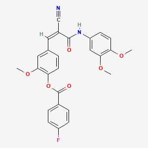 molecular formula C26H21FN2O6 B2587001 [4-[(Z)-2-Cyano-3-(3,4-dimethoxyanilino)-3-oxoprop-1-enyl]-2-methoxyphenyl] 4-fluorobenzoate CAS No. 730949-41-4