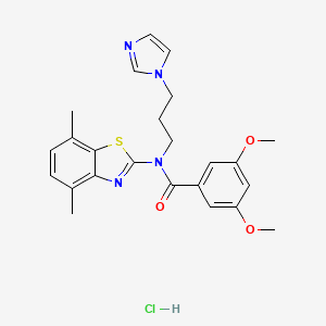 molecular formula C24H27ClN4O3S B2587010 N-(3-(1H-imidazol-1-yl)propyl)-N-(4,7-dimethylbenzo[d]thiazol-2-yl)-3,5-dimethoxybenzamide hydrochloride CAS No. 1215648-38-6