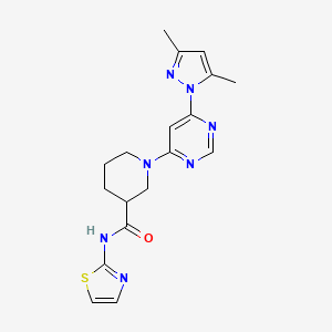 molecular formula C18H21N7OS B2587018 1-(6-(3,5-dimethyl-1H-pyrazol-1-yl)pyrimidin-4-yl)-N-(thiazol-2-yl)piperidine-3-carboxamide CAS No. 1334372-28-9