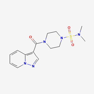 molecular formula C14H19N5O3S B2587022 N,N-dimethyl-4-(pyrazolo[1,5-a]pyridine-3-carbonyl)piperazine-1-sulfonamide CAS No. 1396759-40-2