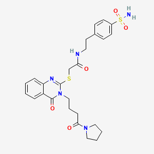 molecular formula C26H31N5O5S2 B2587036 N-[2-(4-sulfamoilfenil)etil]-2-({4-oxo-3-[4-oxo-4-(pirrolidin-1-il)butil]-3,4-dihidroquinazolin-2-il}sulfanil)acetamida CAS No. 702667-91-2