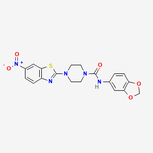 molecular formula C19H17N5O5S B2587040 N-(苯并[d][1,3]二氧杂环-5-基)-4-(6-硝基苯并[d]噻唑-2-基)哌嗪-1-甲酰胺 CAS No. 1210840-12-2