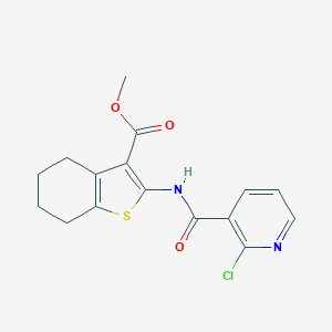 molecular formula C16H15ClN2O3S B258705 Methyl 2-{[(2-chloro-3-pyridinyl)carbonyl]amino}-4,5,6,7-tetrahydro-1-benzothiophene-3-carboxylate 