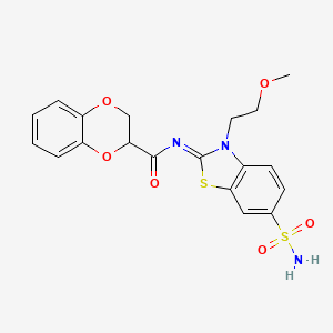 molecular formula C19H19N3O6S2 B2587059 (Z)-N-(3-(2-methoxyethyl)-6-sulfamoylbenzo[d]thiazol-2(3H)-ylidene)-2,3-dihydrobenzo[b][1,4]dioxine-2-carboxamide CAS No. 1164551-77-2
