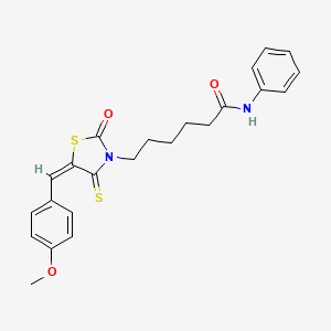 molecular formula C23H24N2O3S2 B2587069 (E)-6-(5-(4-甲氧基亚苄基)-2-氧代-4-硫代噻唑烷-3-基)-N-苯基己酰胺 CAS No. 392252-11-8