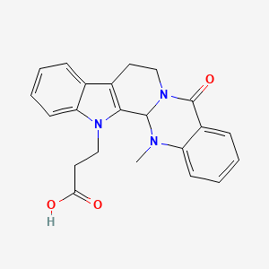 molecular formula C22H21N3O3 B2587074 3-(14-methyl-5-oxo-7,8,13b,14-tetrahydroindolo[2',3':3,4]pyrido[2,1-b]quinazolin-13(5H)-yl)propanoic acid CAS No. 1987341-48-9