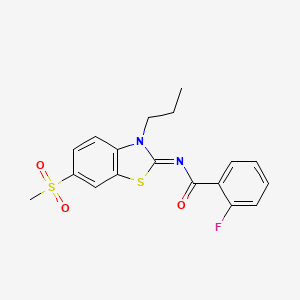 molecular formula C18H17FN2O3S2 B2587109 2-fluoro-N-(6-methylsulfonyl-3-propyl-1,3-benzothiazol-2-ylidene)benzamide CAS No. 898369-01-2