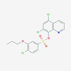 molecular formula C18H14Cl3NO4S B2587116 5,7-Dichloroquinolin-8-yl 4-chloro-3-propoxybenzene-1-sulfonate CAS No. 2415510-83-5