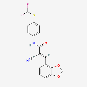 molecular formula C18H12F2N2O3S B2587118 (E)-3-(1,3-Benzodioxol-4-yl)-2-cyano-N-[4-(difluoromethylsulfanyl)phenyl]prop-2-enamide CAS No. 1211970-40-9