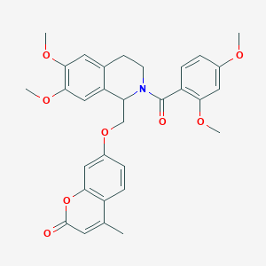 7-((2-(2,4-dimethoxybenzoyl)-6,7-dimethoxy-1,2,3,4-tetrahydroisoquinolin-1-yl)methoxy)-4-methyl-2H-chromen-2-one