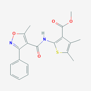 molecular formula C19H18N2O4S B258714 Methyl 4,5-dimethyl-2-{[(5-methyl-3-phenyl-4-isoxazolyl)carbonyl]amino}-3-thiophenecarboxylate 